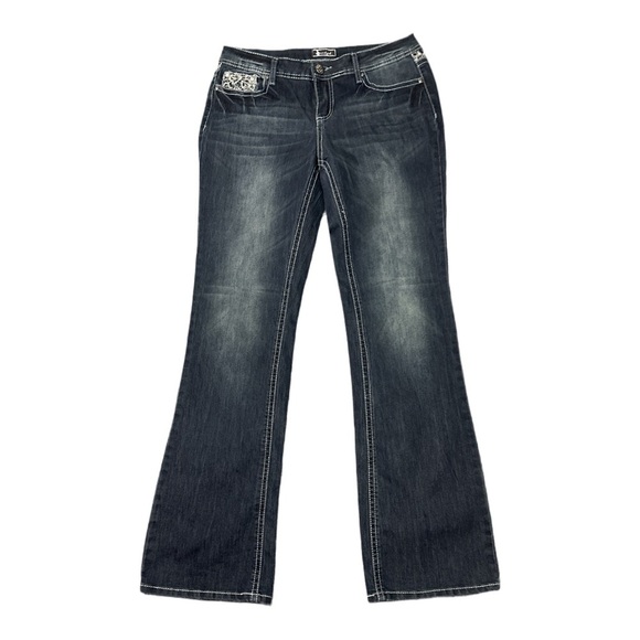 Soundgirl Juniors Bootcut Dark Wash Jeans Embroirdered  Pockets Size 13 - Picture 1 of 4